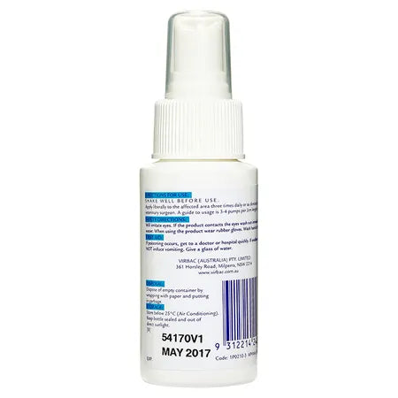 Back label of Virbac Wound-Gard Antiseptic Bitterant Spray showing usage directions and barcode
