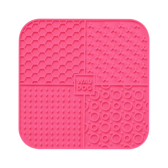 Pink Waudog silicone lick mat with four textured quadrants