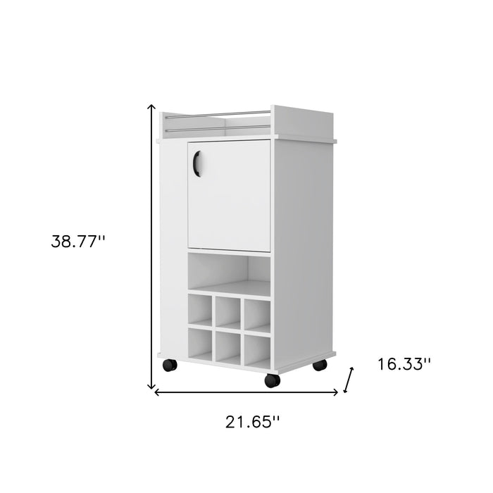 White Rolling Bar Cart With Wine Storage