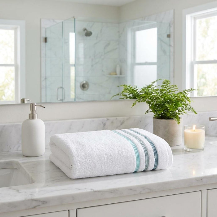 White Striped Turkish Cotton 27" X 54" Bath Towel