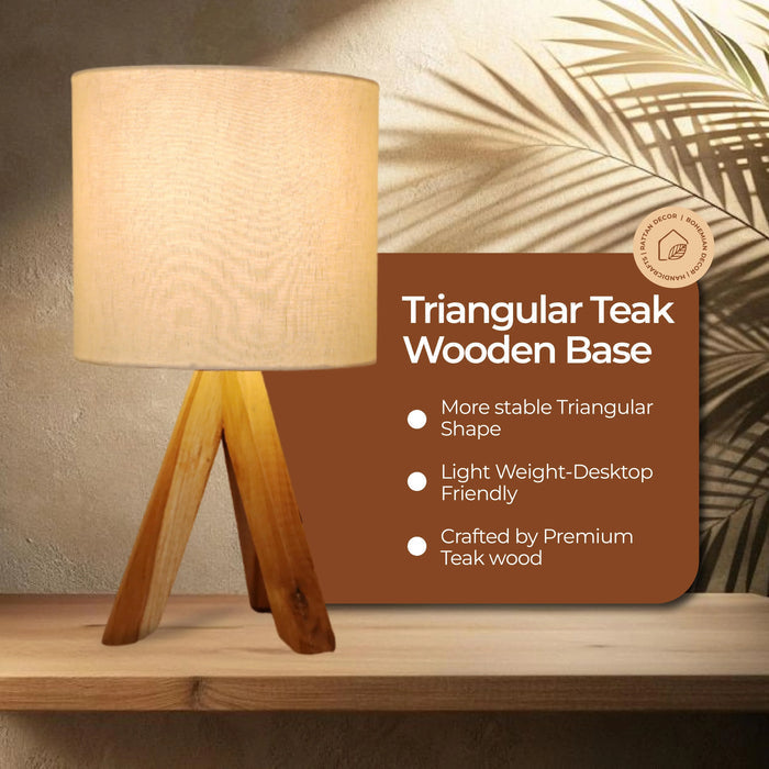 Wood Tripod Table Lamp – Modern Rustic Teak Bedside