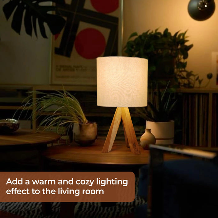 Wood Tripod Table Lamp – Modern Rustic Teak Bedside