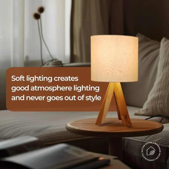 Wood Tripod Table Lamp – Modern Rustic Teak Bedside
